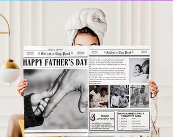 04 athers Day Newspaper Canva Editable Template, Personalized Gift for Dad, Printable Newspaper for Dad Canva Template, Digital Download