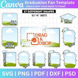 Grad Paddle Fan Template Bundle,Canva Editable Template, Custom Grad Fan SVG, Graduate Fan PNG,  Graduation Fan 2024, Graduation Cake Topper