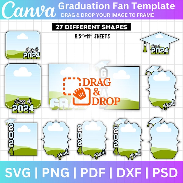 Grad Paddle Fan Template Bundle,Canva Editable Template, Custom Grad Fan SVG, Graduate Fan PNG,  Graduation Fan 2024, Graduation Cake Topper