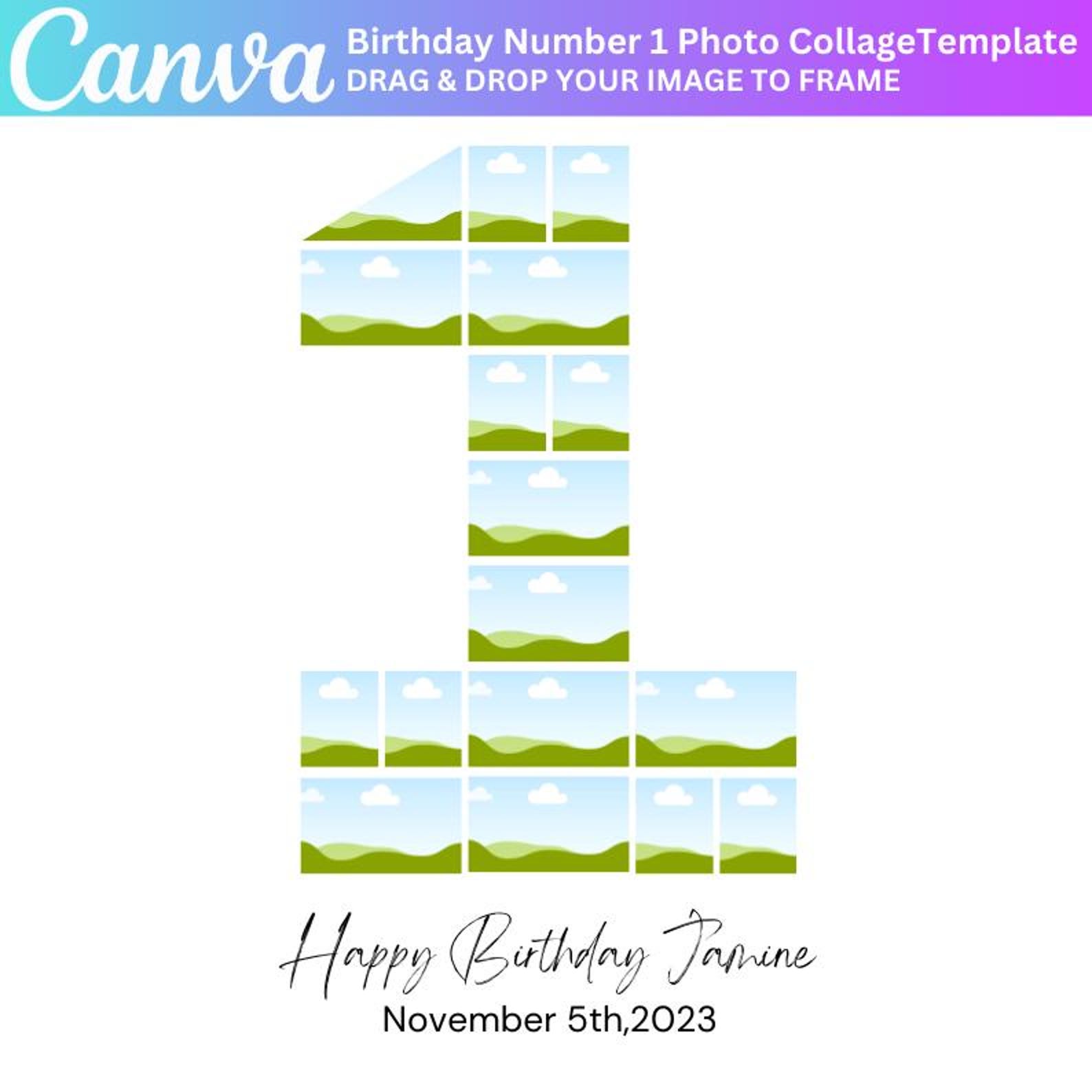 Custom 1 Number Picture Collage, Canva Template, 1st Birthday Photo ...