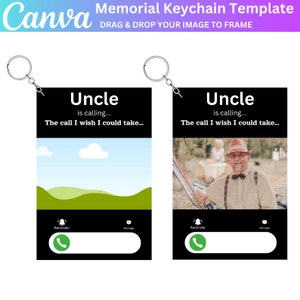 Plantilla editable de Canva de llavero conmemorativo, llavero de fotos, llamada telefónica desde el cielo, llavero en memoria amorosa, la llamada que desearía poder hacer