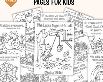 25 Christian Fall Coloring Pages for Kids, Autumn Bible Printables, Sunday School Activity, Thanksgiving Christian Crafts, Kids Fall PDF