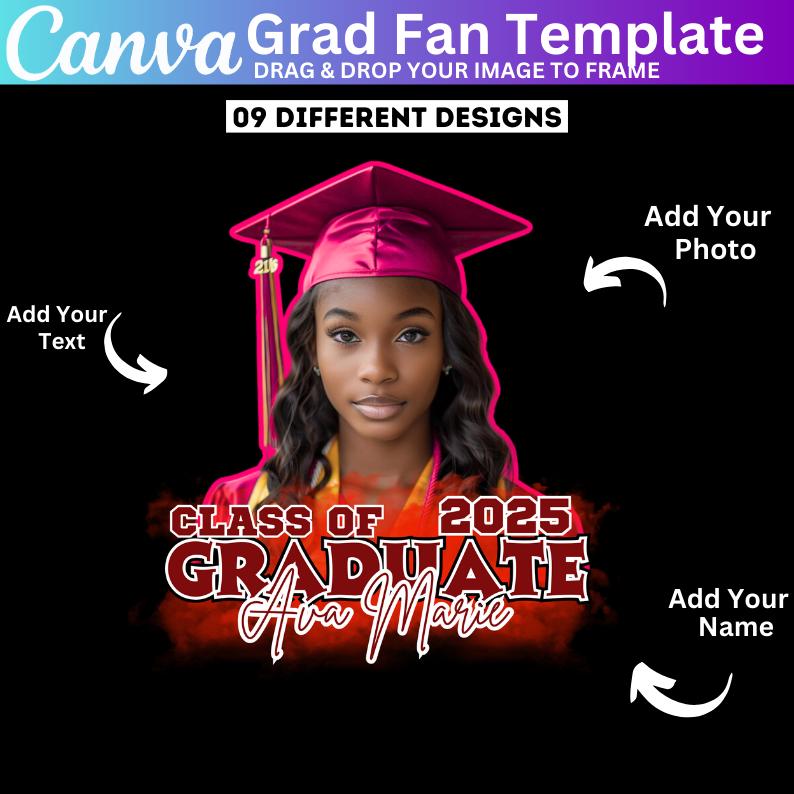 30 Graduation Fan 2025 Canva Editable Template, Grad Paddle Template ...