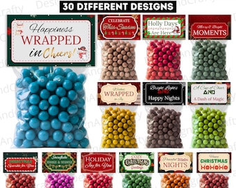 30 Christmas Treat Bag Toppers Template, Canva Editable Christmas Treat Bag Toppers Bundle, Snowman Poop,  Reindeer Noses, Cookie Tags Gift