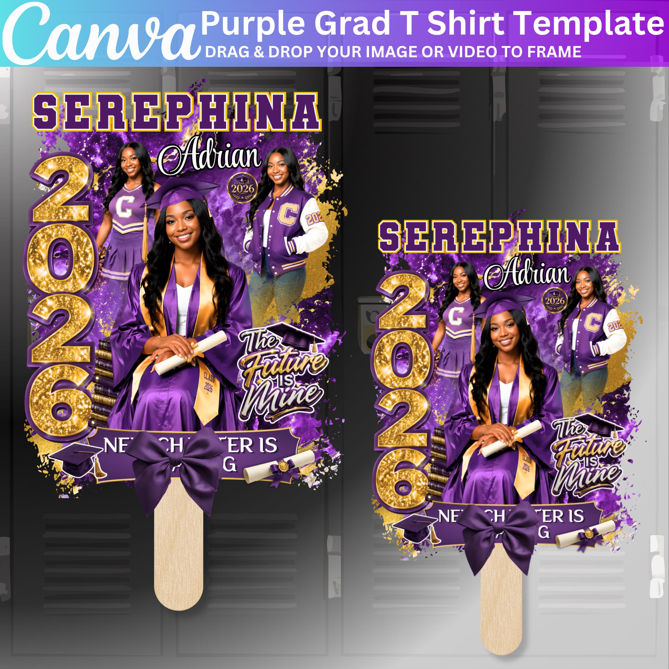 Purple Graduation Party 2026 Canva Template Bundle, All Over Shirt, Pin ...