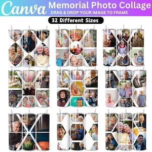 May include: A set of 32 different sized sublimation designs for tumblers featuring a collage of photos of older adults. The designs are perfect for creating personalized gifts for loved ones.