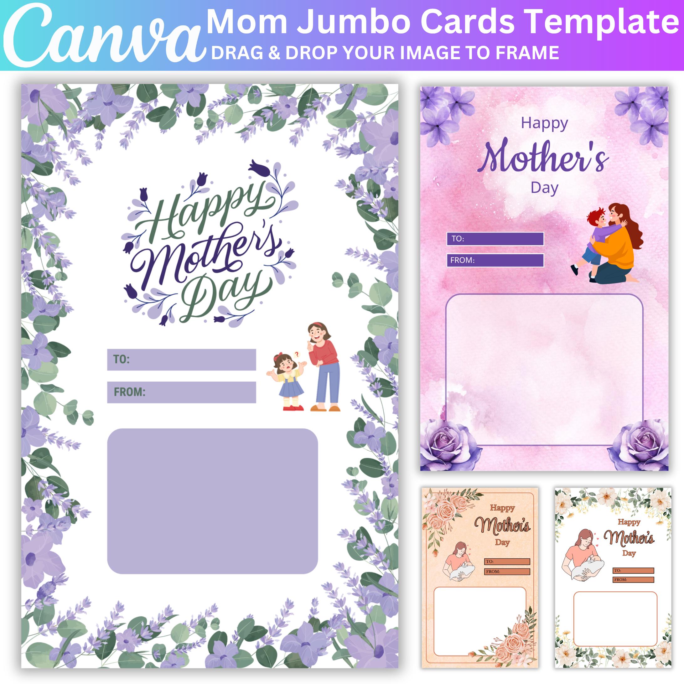 12 Mothers Day Jumbo Card Bundle, Editable Jumbo Canva Templates ...