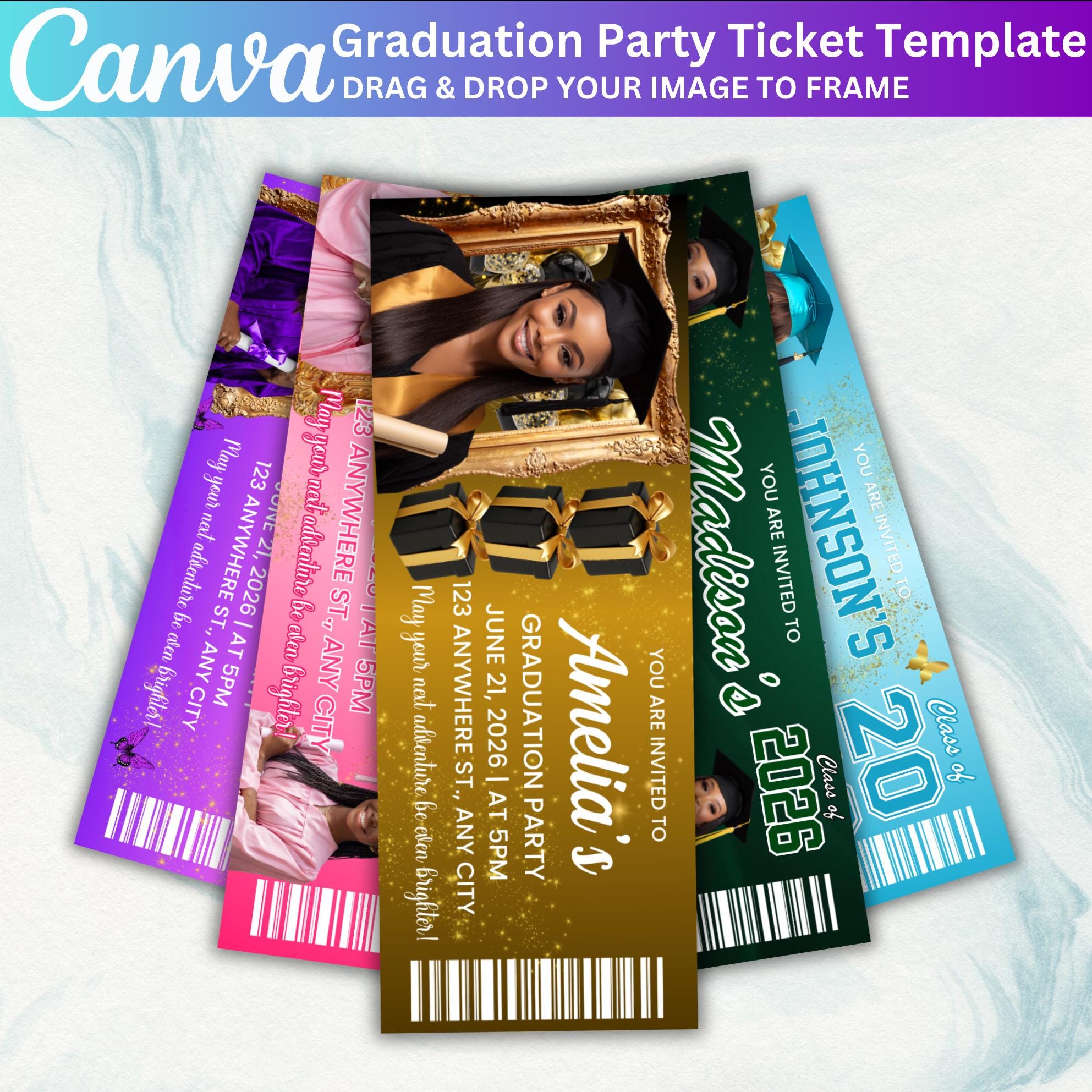 10 Graduation Party Ticket Template Bundle, Editable Canva Graduation ...