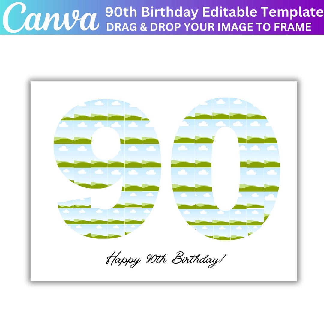 90th Birthday Photo Collage Canva Editable Template, 90 Number Birthday ...