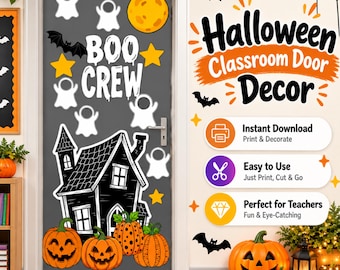 Halloween Classroom Door Decor Printable, Boo Crew Ghost Photo Display, Student Face Cutout, Teacher Halloween Classroom Decoration