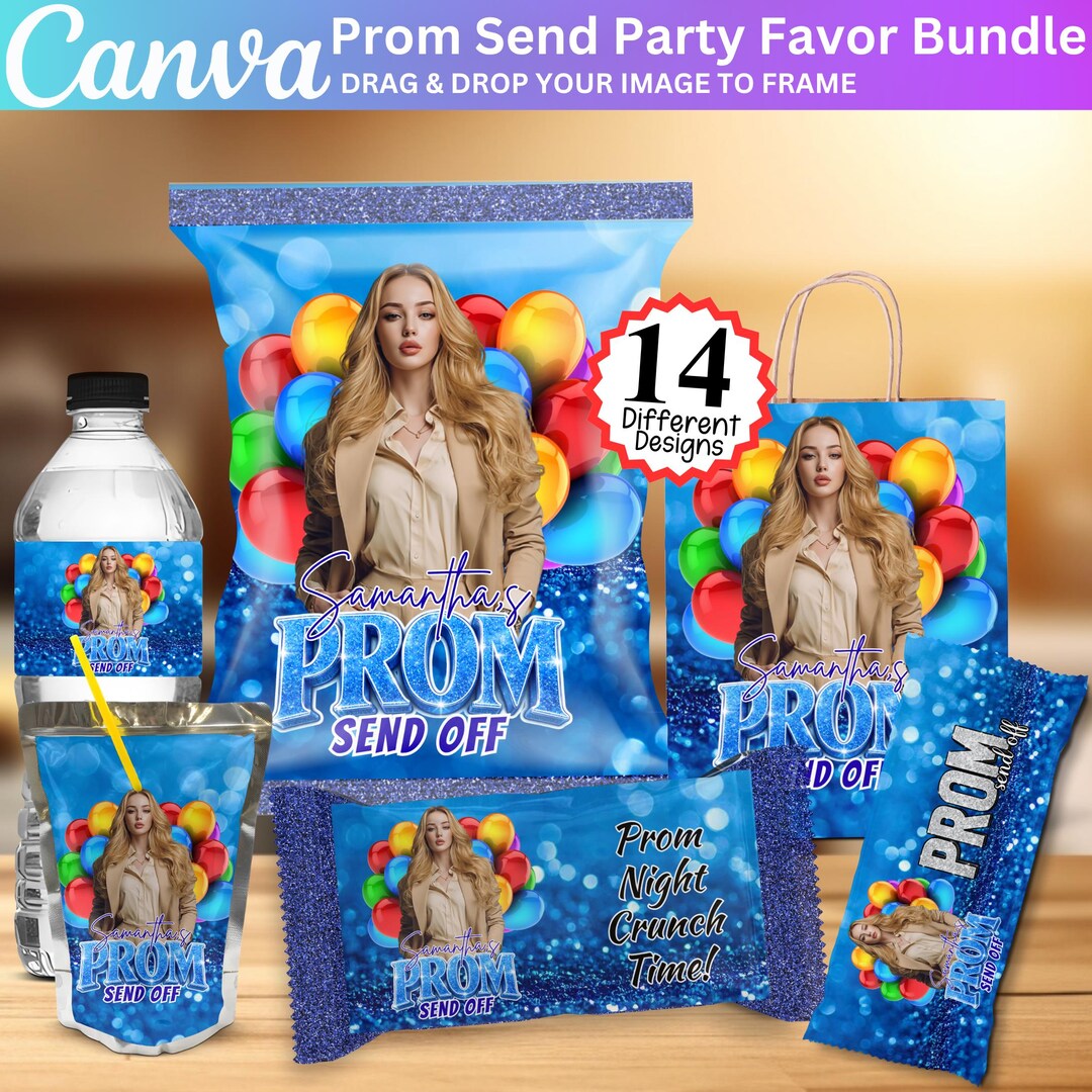Blue Prom Send off Treat Template, Canva Editable Prom Party Favor ...