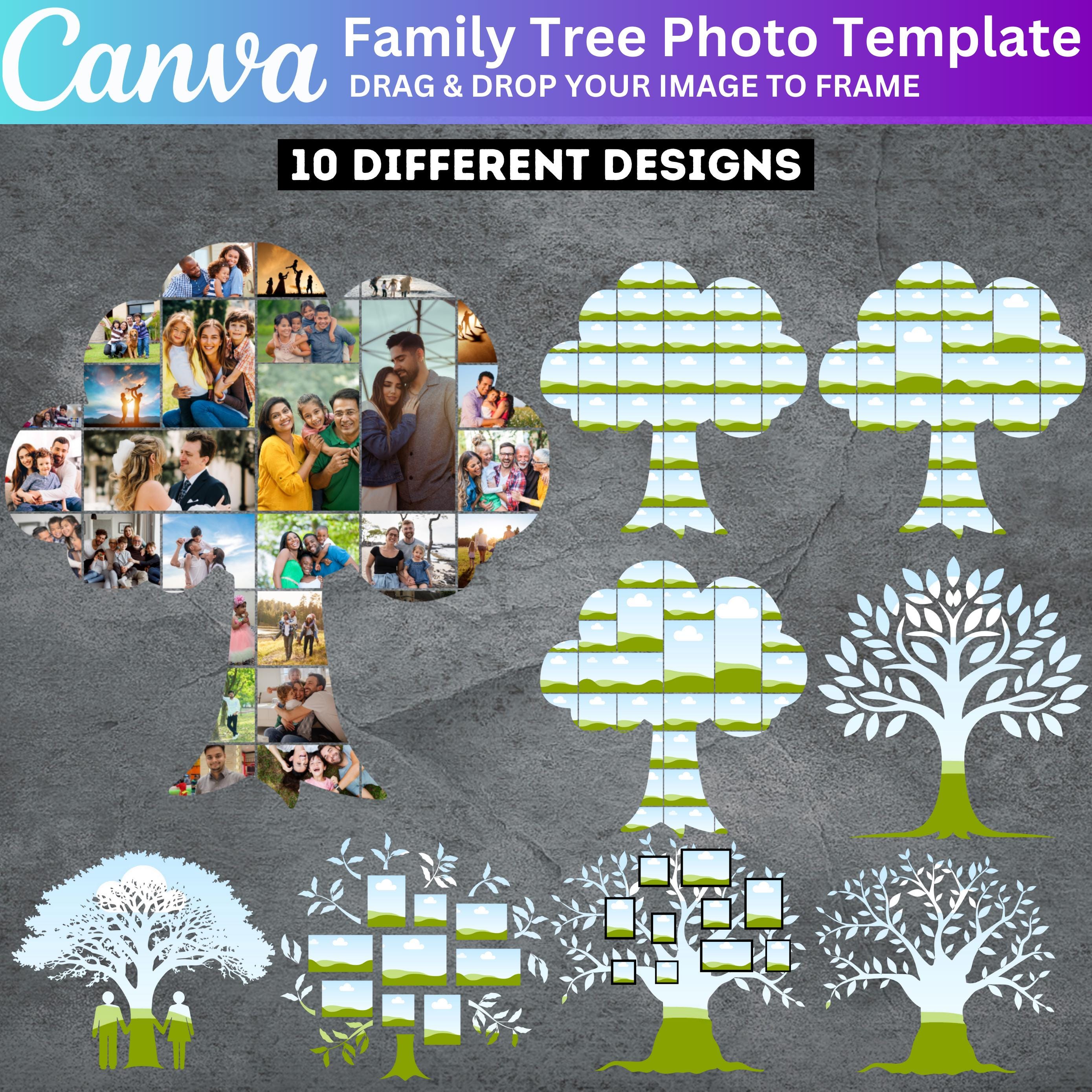 Family Tree Photo Collage Frame Bundle, Canva Editable Family Reunion ...