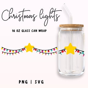 Świąteczne światła Libbey Glass Wrap svg, 16 oz Świąteczne światła mogą owinąć, Sznur świateł Szklanka do piwa Szablon, Świąteczne światła, Boże Narodzenie Svg