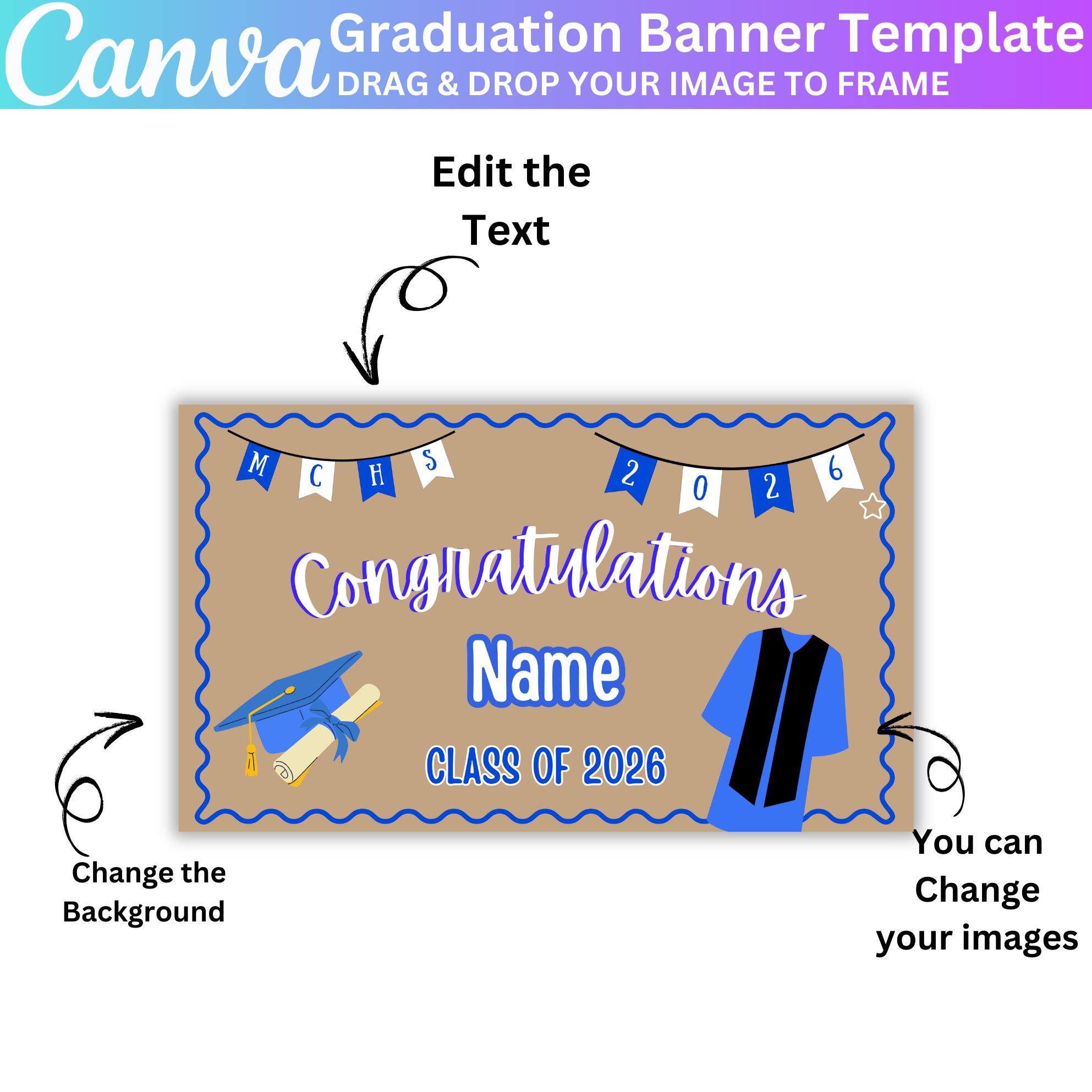 04 Graduation Banner Template, Canva Editable Grad Party Banners, Class ...