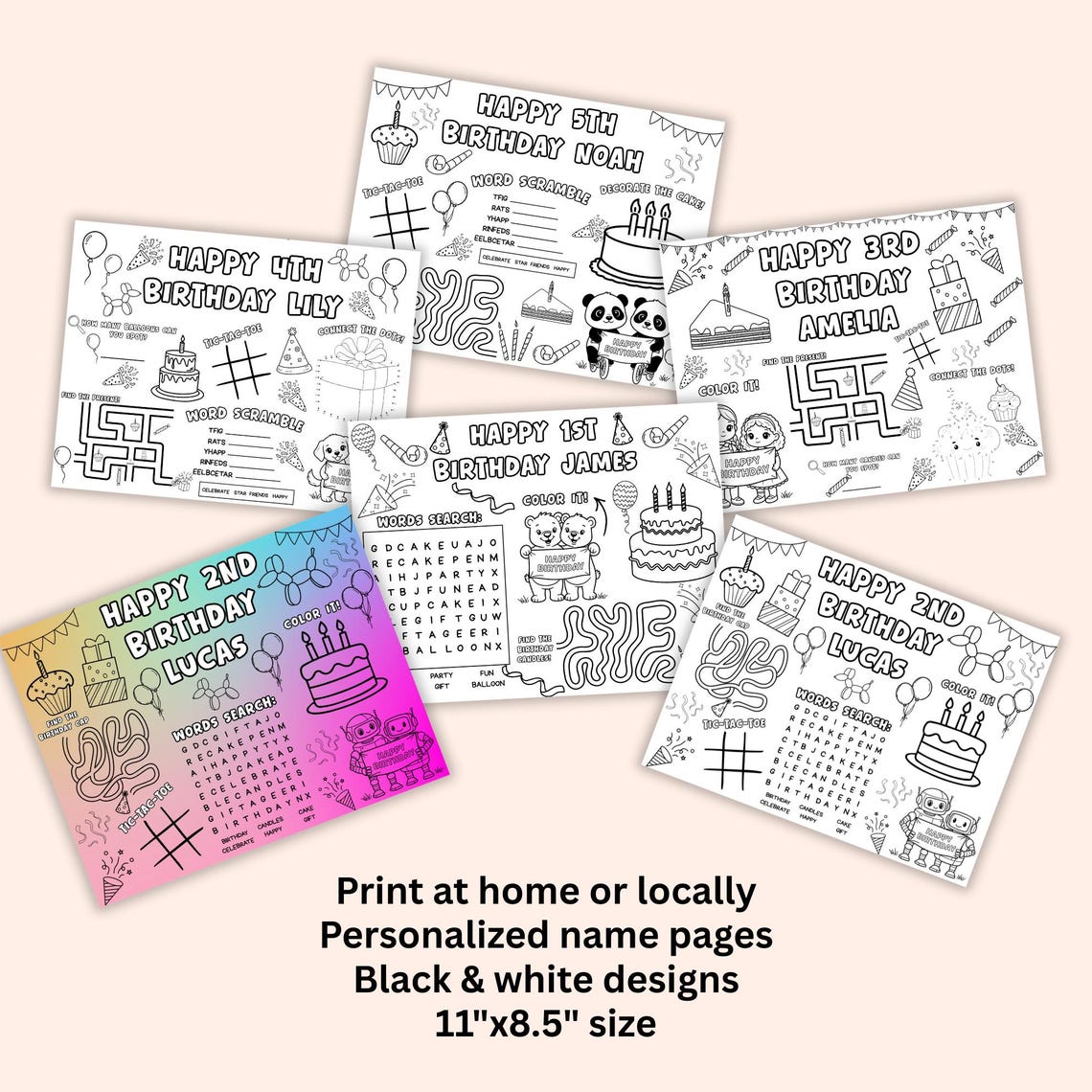 Birthday Coloring Placemat for Kids, Personalized Kids Activity ...