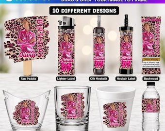 Adult birthday Party Favor Bundle, Pink Birthday Party Designs, Lighter, Backwood, Styrofoam Cup Shot Glass Party Bucket, Cigar Custom Label