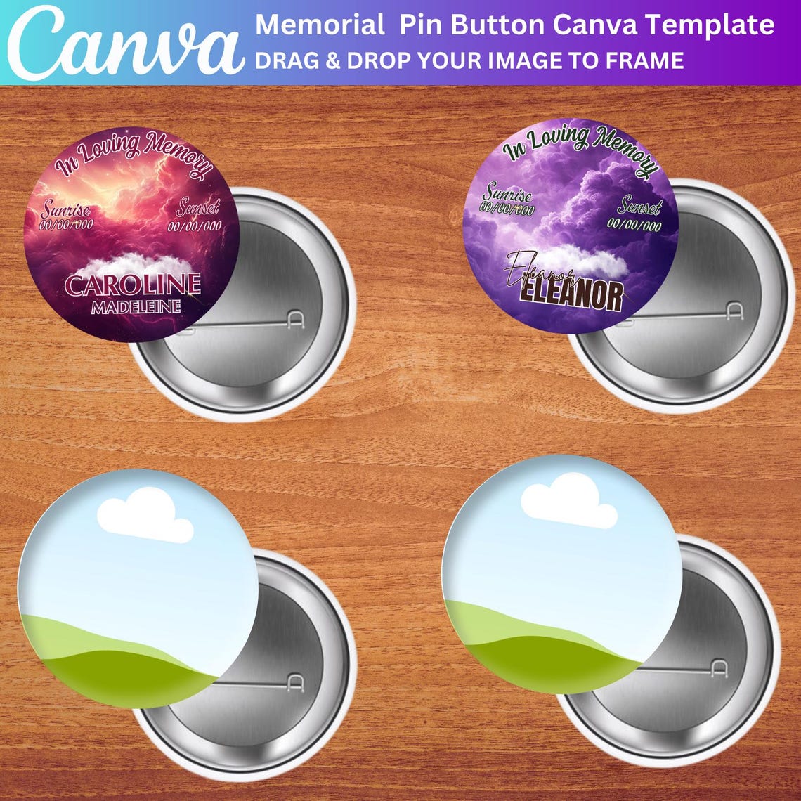 In Loving Memory Pin Button Canva Editable Templates, Memorial Pin ...