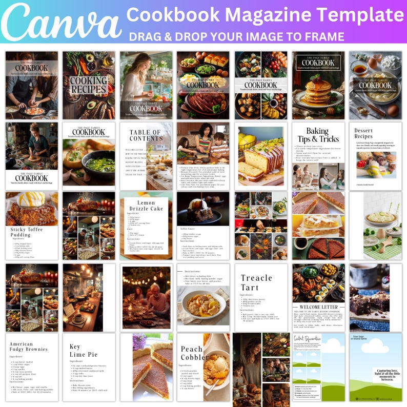 33 Page Cookbook Canva Editable Template, Recipe Book Template ...