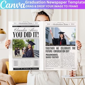 Graduation Newspaper Design Canva Editable Template Bundle, Senior Class of 2025 Newspaper Invitation Editable Pack, Senior 2025 Design