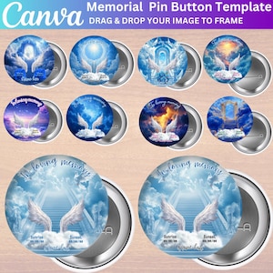 20 In Loving Memory Blue Pin Button Canva Templates, Editable Memorial Pin Button Canva Designs, Funeral Button Favors, RIP Button Digital