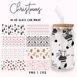 16 Unzen Weihnachts Libbey Glasverpackung SVG, Weihnachtslebkuchen Libbey Dosenglas, Weihnachtsbaum Libbey Dosenverpackung, frohe Weihnachten svg, Bierdosenverpackung