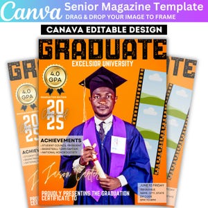 Graduation Magazine Design Canva Editable Template Bundle, Senior Class of 2025 Magazine Invitation Editable Pack, Senior 2025 Design