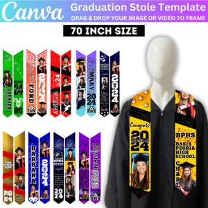 20 Graduation Stole Canva Editable Template, Graduation Sash Sublimation 2024, Graduation Stole Template, Personalized Graduation Design
