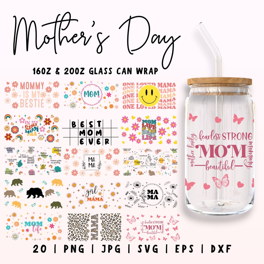 Mom Glass Can Svg Bundle, 16oz & 20oz Mama Libbey Glass, Mother's Day ...