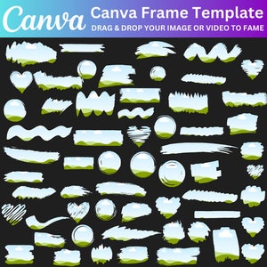 Llene sus propios marcos de Canva con salpicaduras de pintura, paquete de marcos de trazo de pincel, paquete de marcos editables de Canva con arrastrar y soltar, marcos de Canva con salpicaduras de pintura