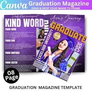 Graduation Magazine Canva Editable Template, Senior 2025 Graduation Invitation, Senior Magazine Template, Free Magazine Cover Digital Design