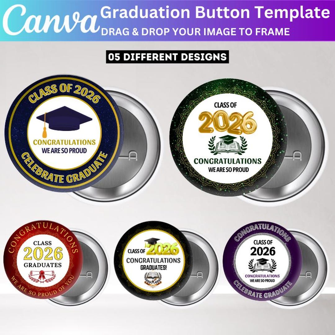 Graduation Pin Button Canva Editable Template, Congrats Graduate 2026 ...