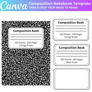 Composition Book Canva Template, Composition Book Cover Label, Composition Book Pattern, Notebook Label Template, Teacher Gift Canva