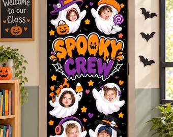 Halloween Classroom Door Decor Printable, Boo Crew Ghost Photo Display, Student Face Cutout, Teacher Halloween Classroom Decoration
