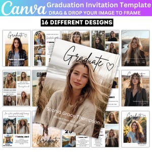 Graduation Announcement Card Editable Canva, Minimalist Senior Announcement Card, GraduationParty Invite Template, Multiple Photo Graduation