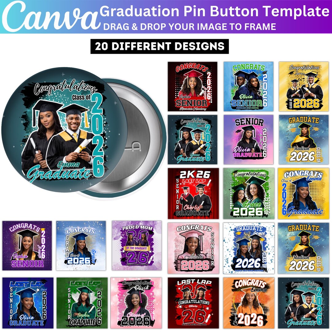 20 Graduation Pin Button Template, Canva Editable Congrats Grad Class ...