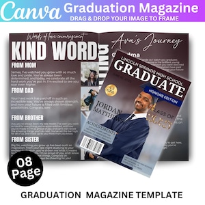 Graduation Magazine Canva Editable Template, Senior 2025 Graduation Invitation, Senior Magazine Template, Free Magazine Cover Digital Design
