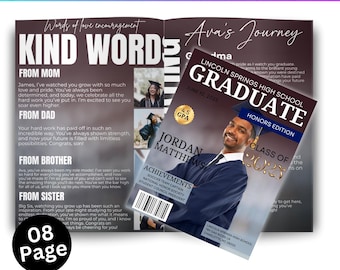 Graduation Magazine Canva Editable Template, Senior 2025 Graduation Invitation, Senior Magazine Template, Free Magazine Cover Digital Design