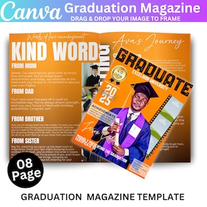 Graduation Magazine Canva Editable Template, Senior 2025 Graduation Invitation, Senior Magazine Template, Free Magazine Cover Digital Design