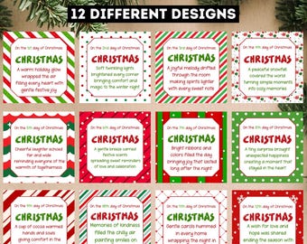 12 Days of Christmas Gift Tags, 12 Days of Christmas Canva Editable Template, Printable Christmas Cards, Secret Santa Gifts, Christmas Games