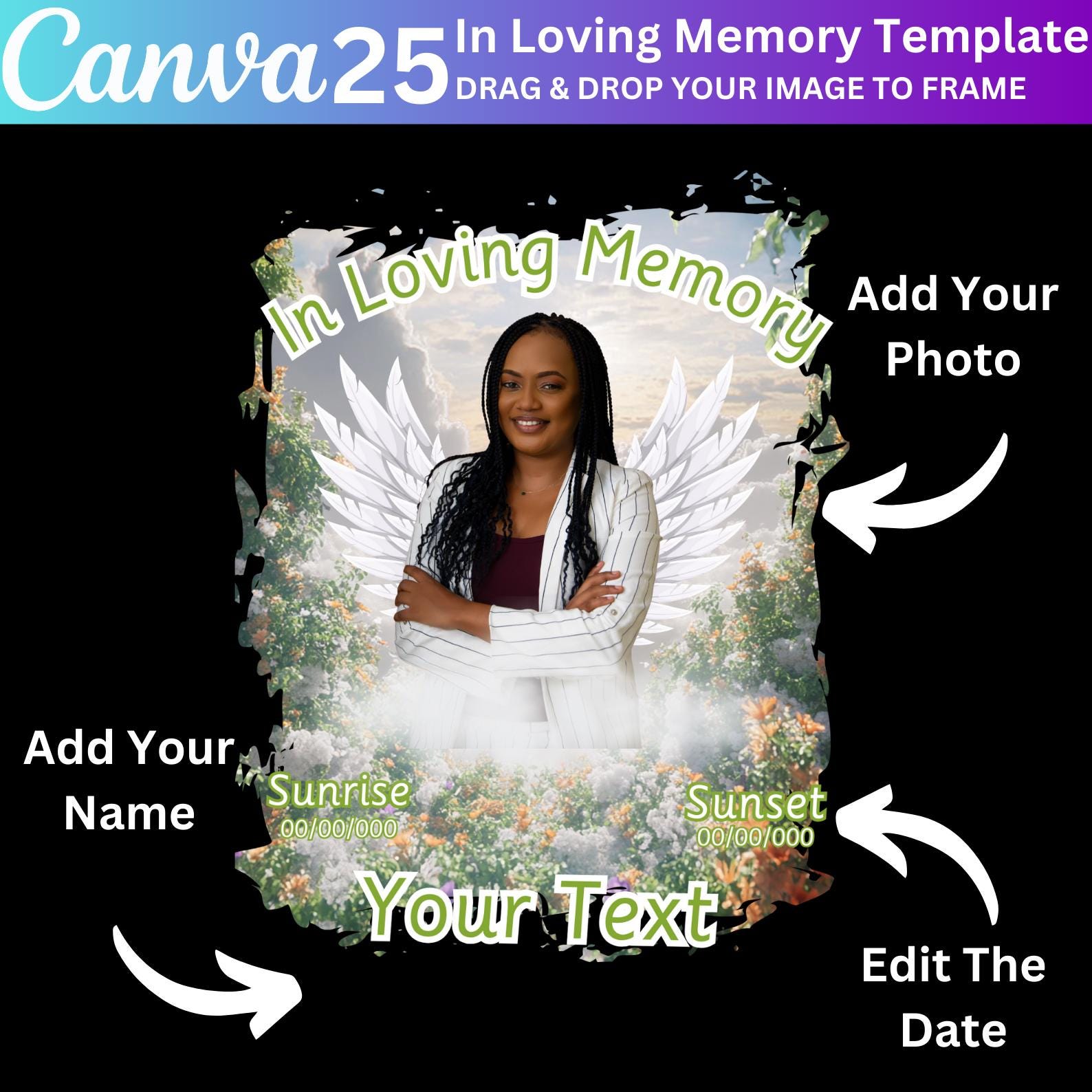 25 in Loving Memory Editable Bundle, Heaven Background Canva Designs ...
