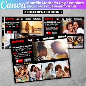 03 MOM FLIX Canva Editable Template, Mother's Day Collage Designs, Mothers Day Gift, Best Mom Ever Gift, Momflix Movie Poster Canva Template