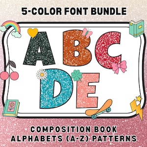 Composition Notebook Alphabets Set, Back to School Letters PNG Bundle, Retro School Alphabet PNG, Teacher Preppy Alphabets PNG, Digital File