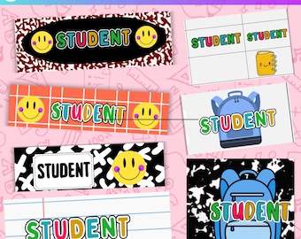 Student Name Labels and Composition Notebook Classroom Decor Template, Student Name Tags and Plates, Editable Canva Classroom Decor Theme
