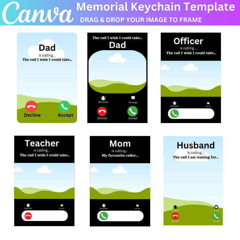 30 Memorial Keychain Canva Editable Template Bundle, Photo Keychain ...
