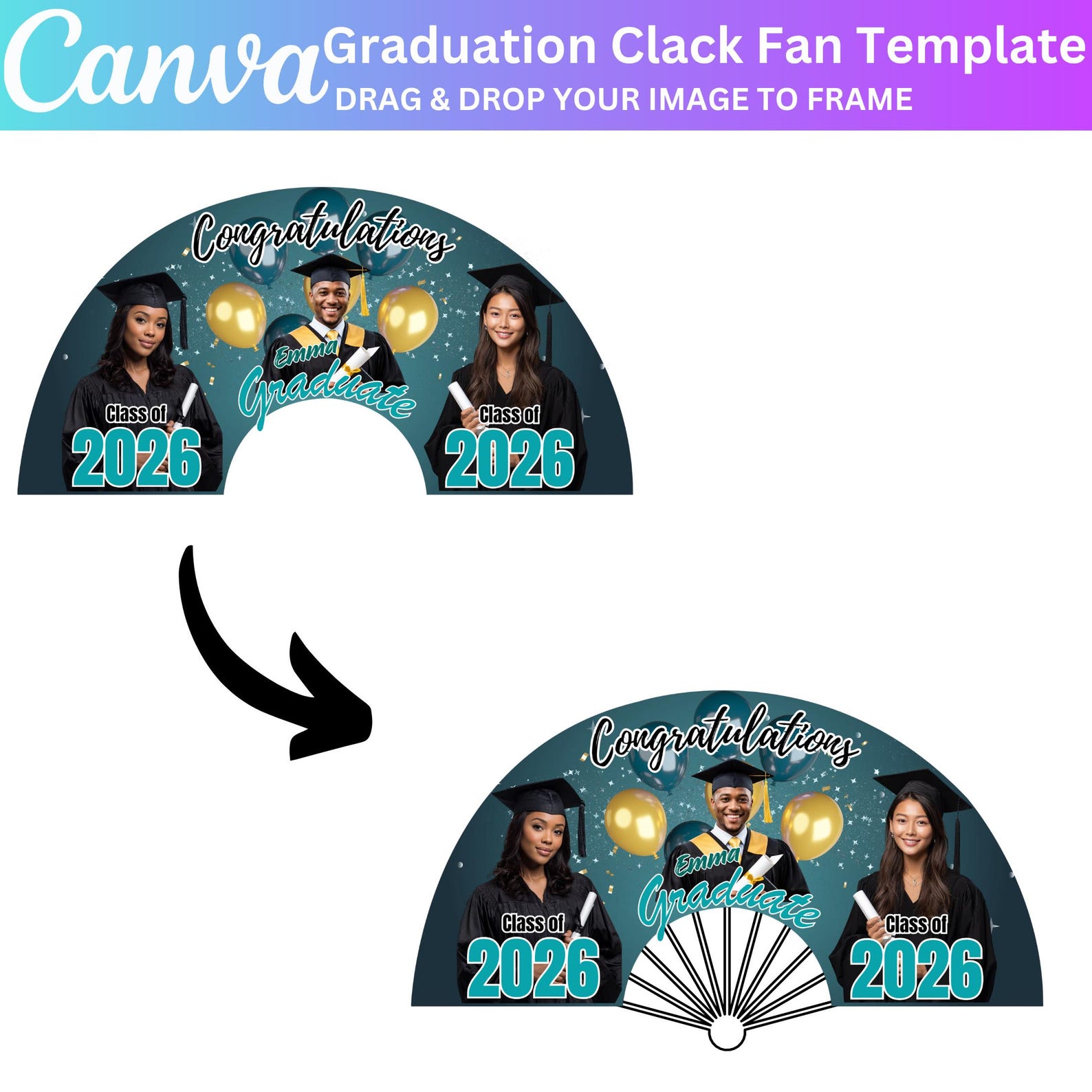20 Graduation Clack Fan Canva Editable Template, Grad Class of 2026 ...