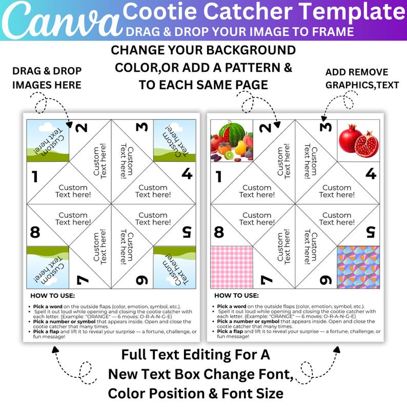 Cootie Catcher Template, Canva Editable Fortune Teller Design, DIY ...