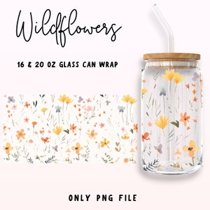 Wildblumen Libbey Glas PNG, 16 Unzen & 20 Unzen Libbey Dose, Kaffee Glas Dose Png, 16 Unzen Wildblume Full Wrap, Dose Glas wickeln, digitaler Download