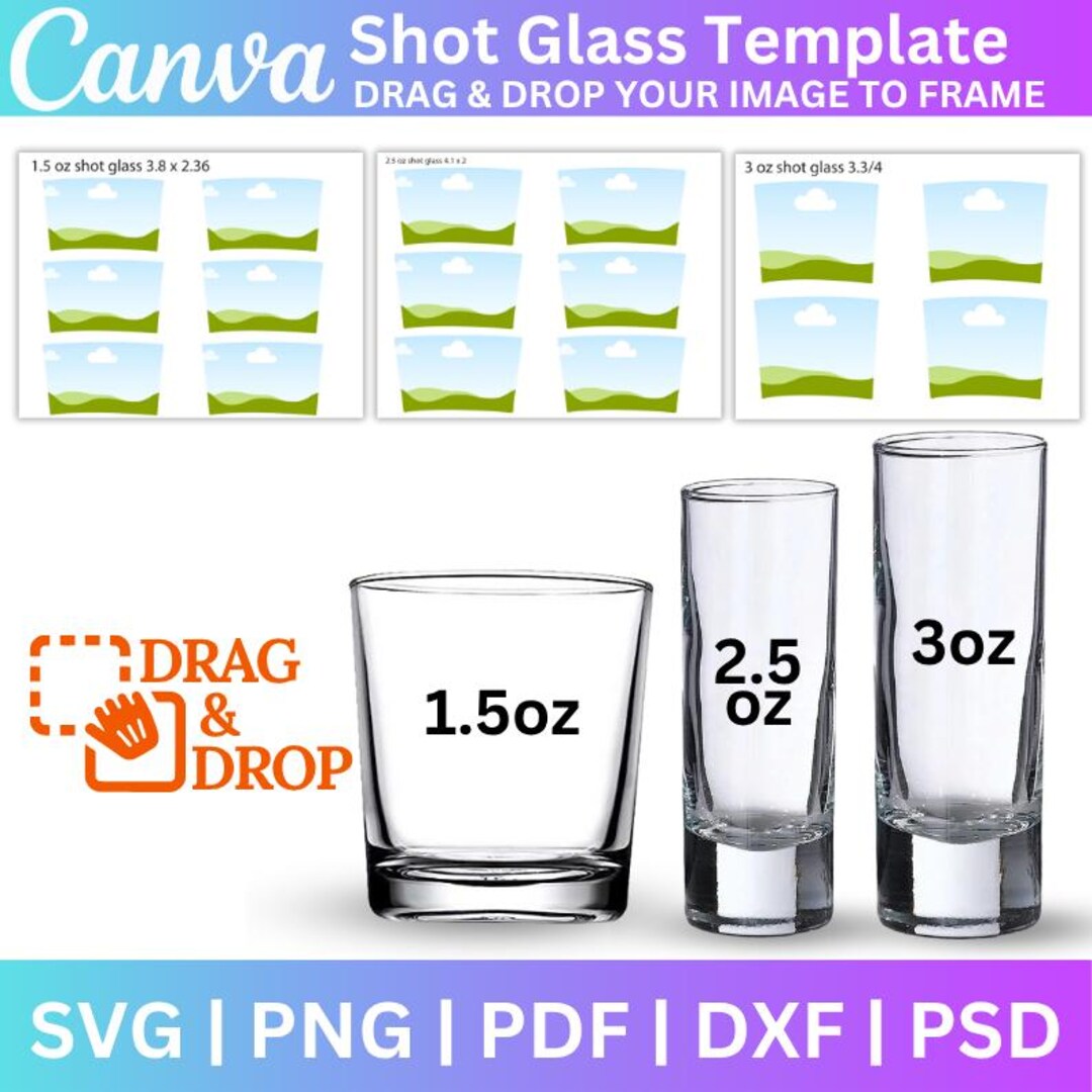 Shot Glass Canva Editable Template, 1.5oz, 2.5oz, 3oz Shot Glass ...