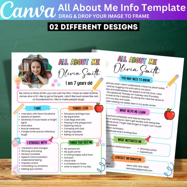 Back to School All About My Child Info Card, Substitute Special Needs, Back to School Welcome Letter for Preschool Canva Editable Digital