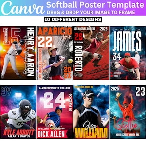 10 Softball Poster Canva Editable Bundle, Canva Softball Sports Template, Senior Softball Team Poster, Custom Photo Softball Backdrops Files